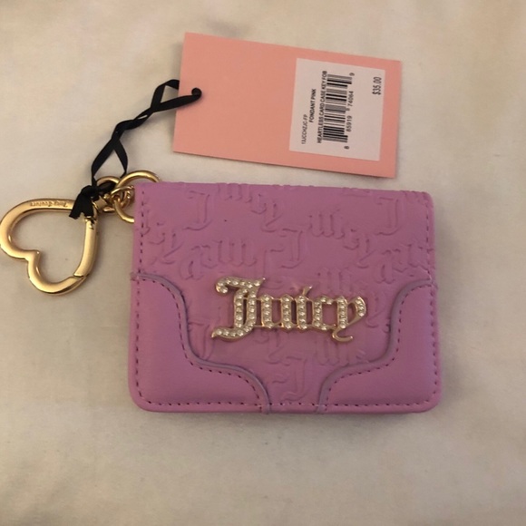 Juicy Couture Fondant Pink Faux Leather Heartless Card Case Key Fob NWT - Picture 3 of 15